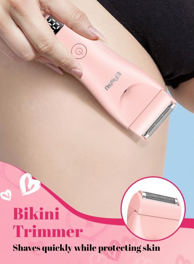 ENSSU Bikini Trimmer for Women - 2 in 1 Pubic Hair Trimmer IPX7 Waterproof, Razors for Women with LED Light & USB Charge, Painless Electric Shaver with Ceramic Blade for Bikini Legs Arm Underarm - Image 3